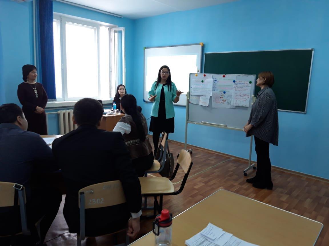 represents practice part of the Module 5,where participants Mrs. Zhamila and Mrs. Kholidin approved their group's vision about advantages and disadvantages of implementing inclusive practices at Higher Education.